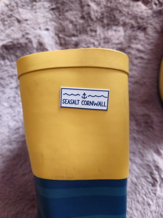 Kalosze damskie Seasalt Cornwall w paski żółte zielone morskie deszcz 41