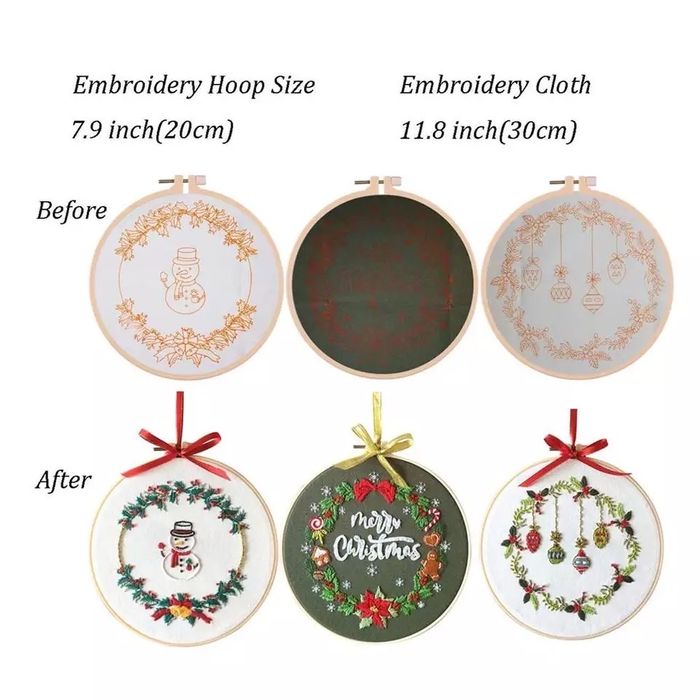 Kit bordado de NATAL aro ponto cruz artesanato costura agulhas present