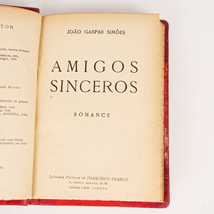 Livro "Amigos Sinceros" - João Gaspar Simões