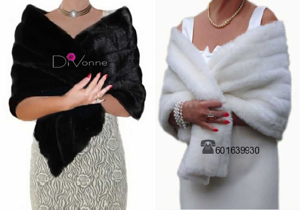 PIĘKNY SZAL FUTRZANY _ bolerko narzutka etola do ślubu wesele