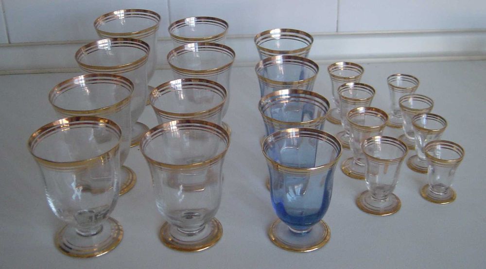 Anos 40 - Serviço de Copos "Meio Cristal" filetados a ouro - 4 pax