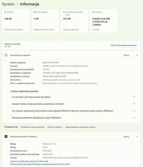 Komputer gamingowy i7 8700,16GB RAM-idealny do rozbudowy - Nowe części