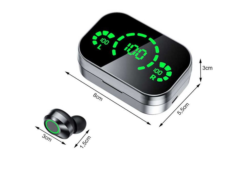 Słuchawki douszne bluetooth bezprzewodowe z etui ładującym led i mikro