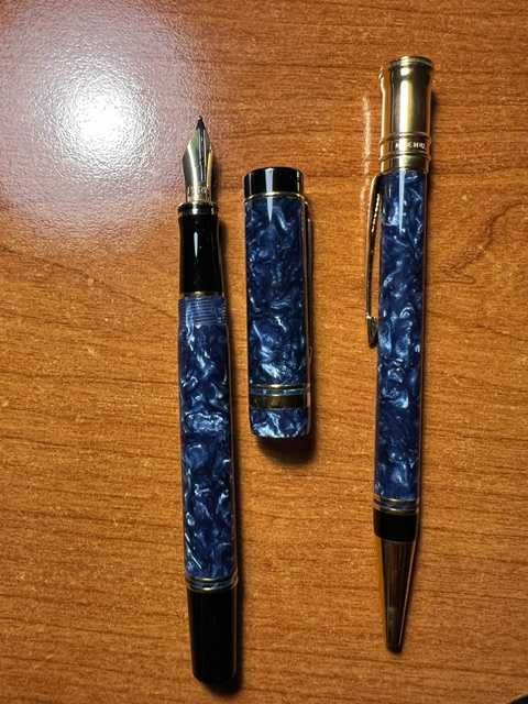 Conjunto canetas Vintage Parker Duofold Blue Marble (1990) – Ouro 18K / 750