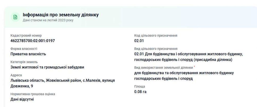 Продаж земельної ділянки неподалік Львова в с. Малехів площею 0.08га