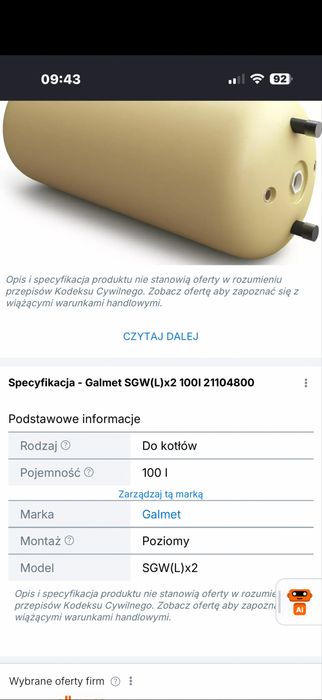 Poziomy wymiennik Gemet c.w.u z + grzałka