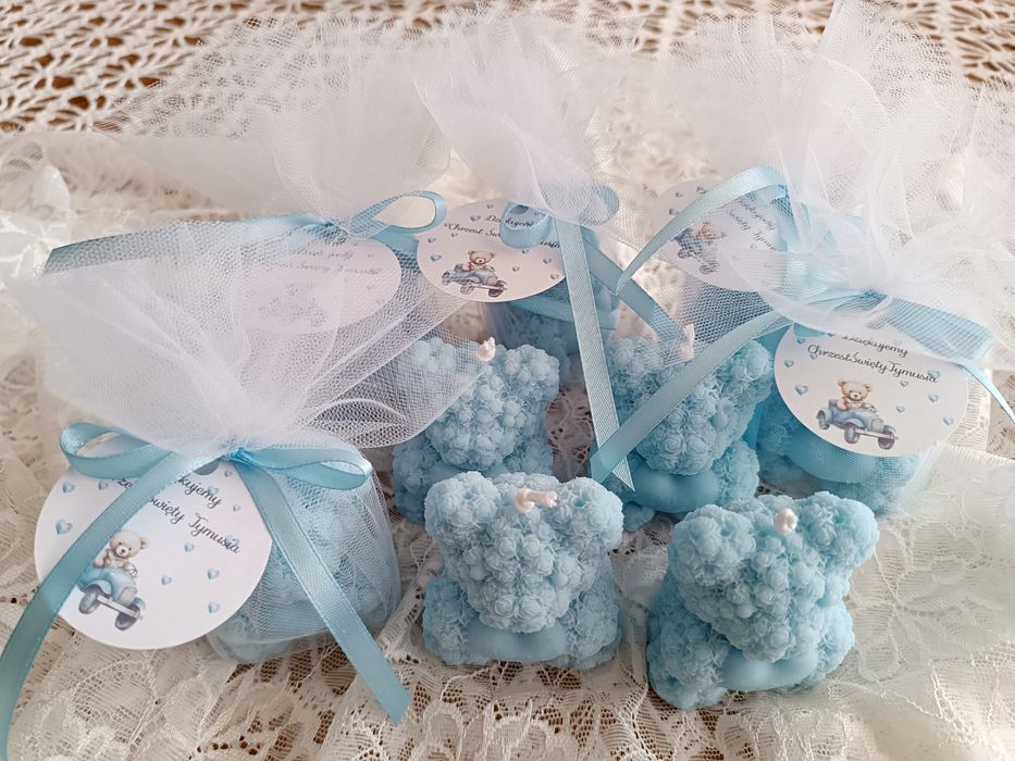Świece sojowe, podziękowania dla gości Misie z sercem świeczka Komunia, Chrzest, Roczek Ślub, Wesele Baby Shower