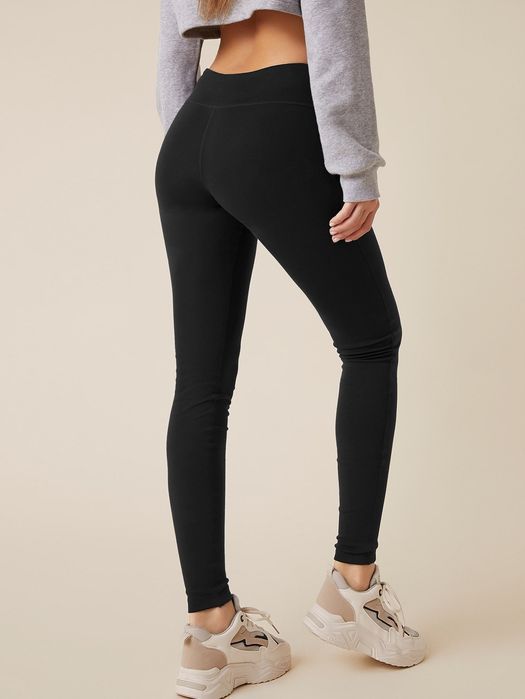 Legginsy Bawełniane Casual Wysoki Stan Czarne Xs 34