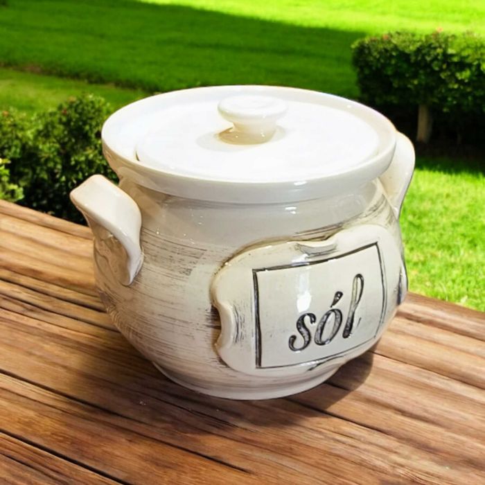Ceramiczny Pojemnik na Sól 10x14 cm Gliniany Ręcznie Robiony