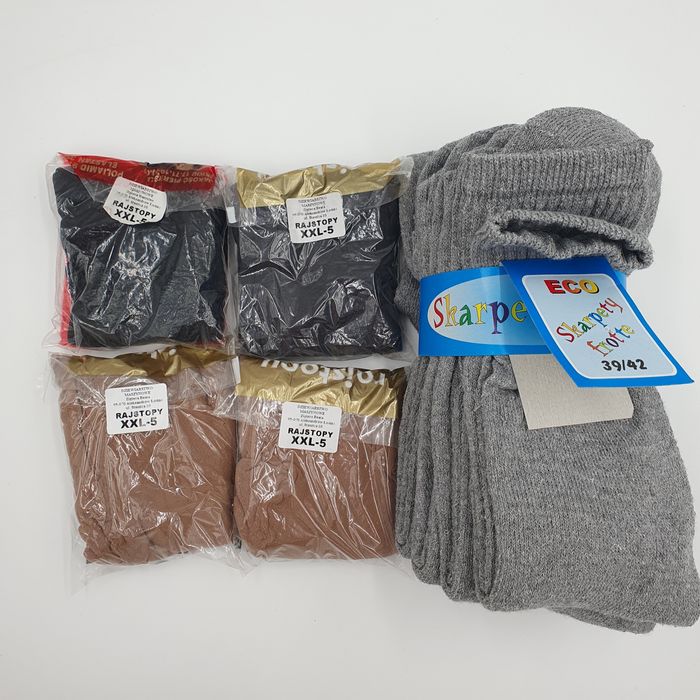 Skarpetki frotte 39-42 szare, rajstopy 4x opalone czarne grafitowe