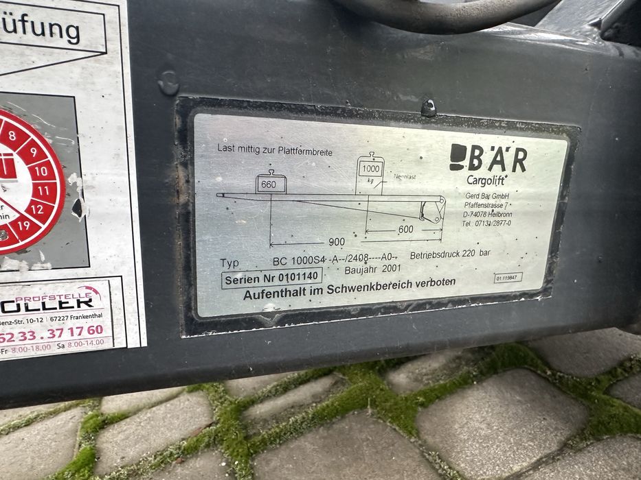 Гідроборт підйомний механізм BAR 1000кг 24 вольта