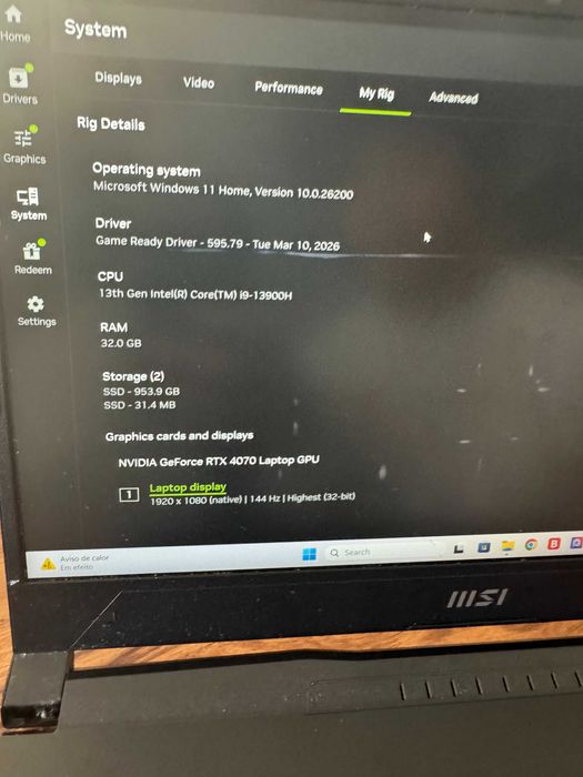 Computador Portátil Gaming MSI Katana de alto desempenho