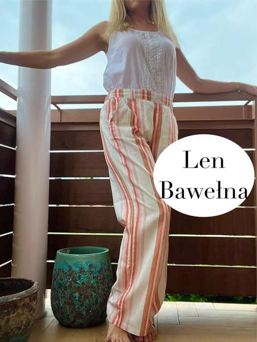 Klasyczne proste szerokie spodnie w paski dzwony szwedy