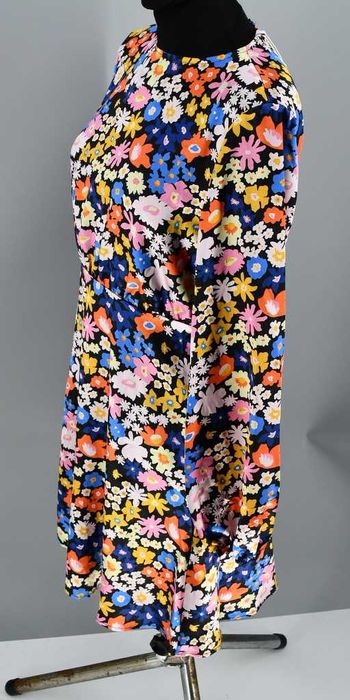 Kolorowa satynowa sukienka Vila 34 kwiaty długi rękaw nowe