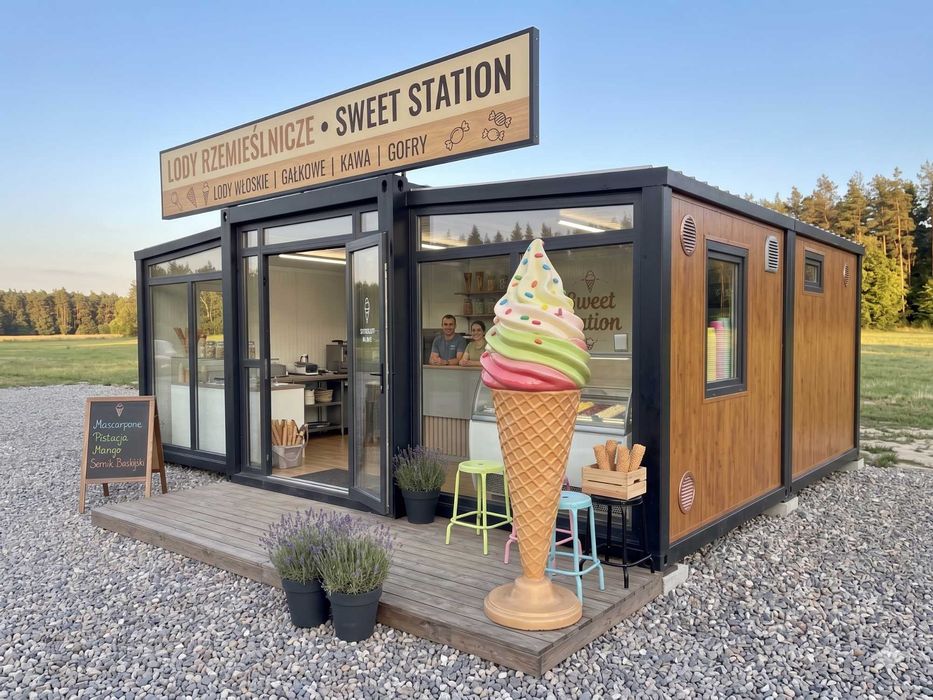 Magazyn kontenerowy- Przyczepa Budka na LODY RZEMIEŚLNICZE 35m2