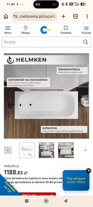Wanna akrylowa Helmken Edelva 130 x 70 + Panel biały + Nóżki