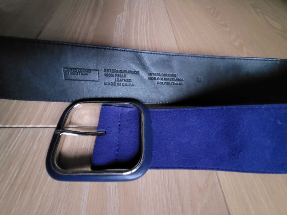 Pasek damski BENETTON 100% skóra naturalna zamsz fiolet