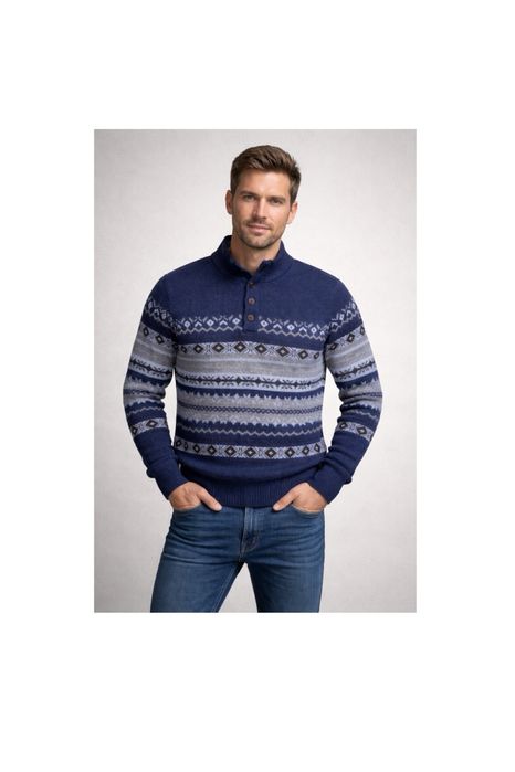 Sweter wełniany  granatowy Signal r.L wzory nordyckie