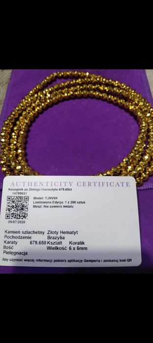 Naszyjnik z hematytu w kolorze złotym