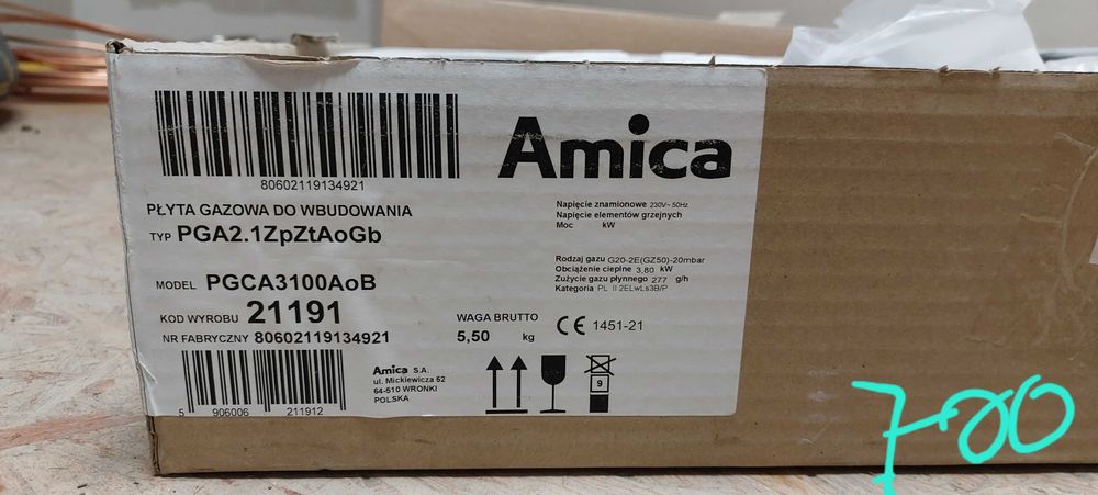 Amica płyta gazowa 2 palniki