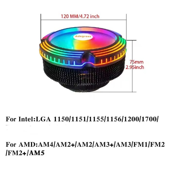 Кулер для процессора 120мм RGB 4pin 110W TDP AMD/Intel