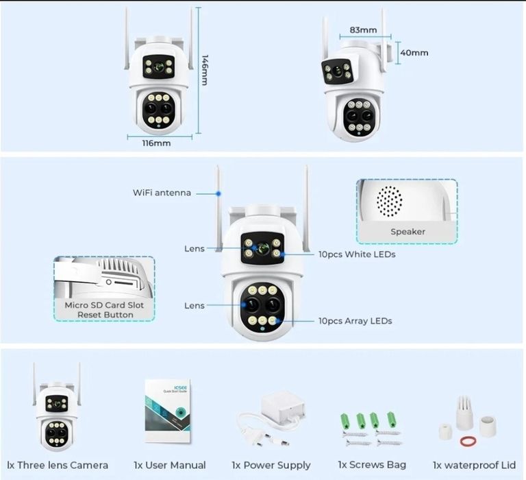 Kamera obrotowa zewnętrzna Monitoring 8x ZOOM Wi-Fi, 9MP Śledzenie
