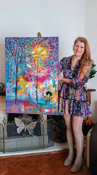 Óleo sobre tela, No Parque, original, dimensões 100cmx70cm