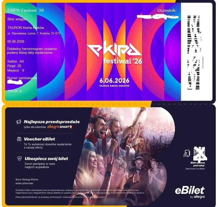 2x Bilet EKIPA FESTIWAL 2026 na wprost sceny
