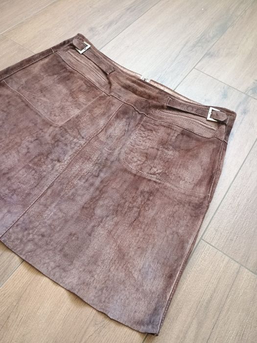 Skórzana brązowa spódnica mini prawdziwy zamsz 38 M