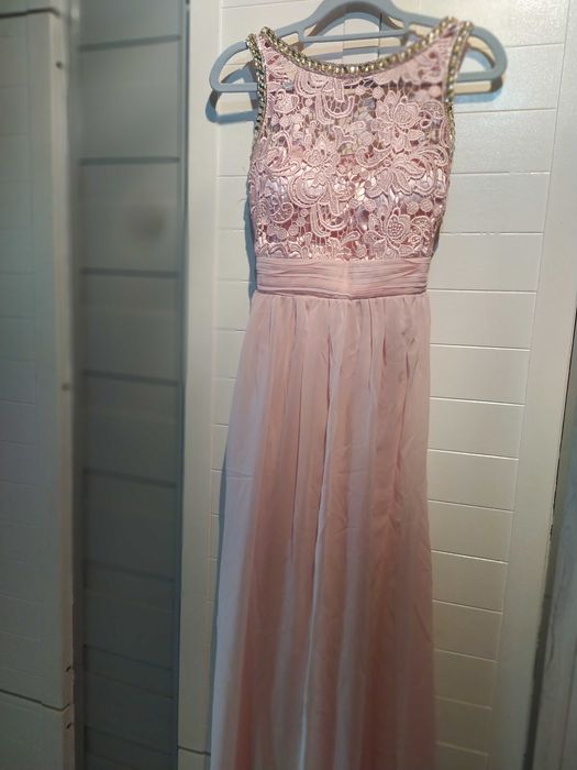Suknia długa/wieczorowa/pudrowy róż/ koronka/