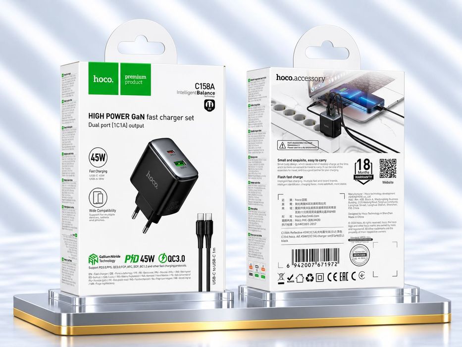Зарядний пристрій 45W HOCO C158A + кабель USB-C to USB-C