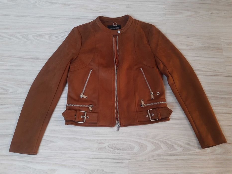 Kurtka lekka wiosenna brązowa imitacja zamszu z metką skórzana