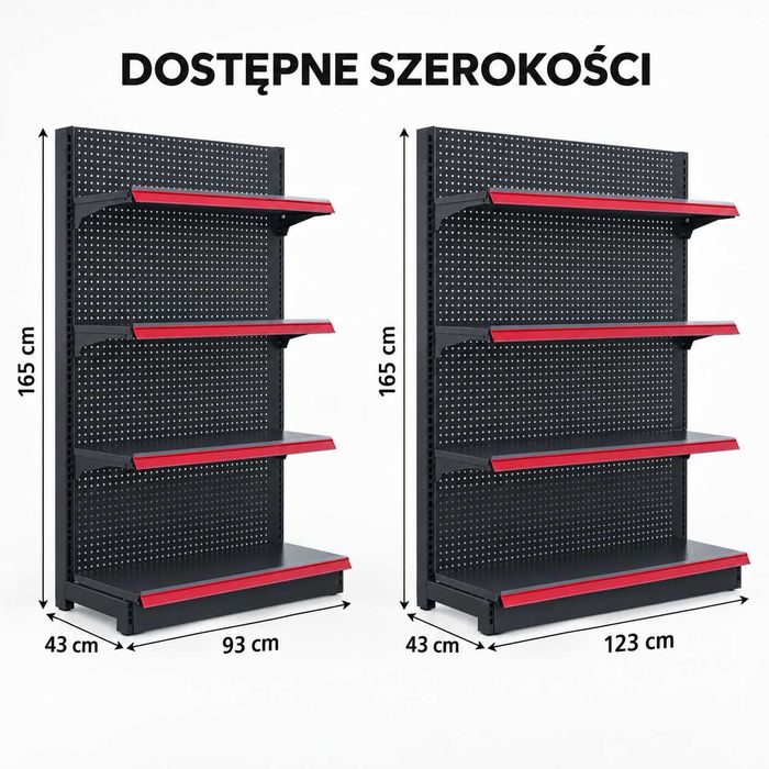 Regał sklepowy metalowy 123×43×165 cm – 4 poziomy, perforowany