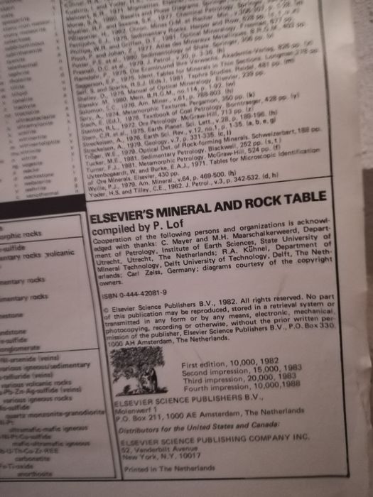 Elsevier's Mineral and Rock Table