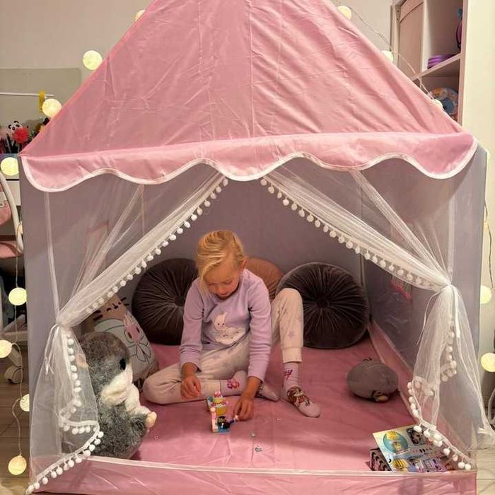 Namiot Domek dla Dzieci Zamek Pałac do Pokoju Ogrodu + Lampki LED Róż