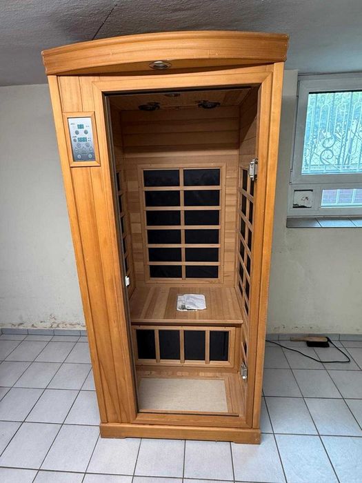 Sauna kabina na podczerwień 1 2 osobowa drzwi termo radio infrarot infrared dotykowa z drewna drewniana szklana panele grzewcze w ścianie ścianach