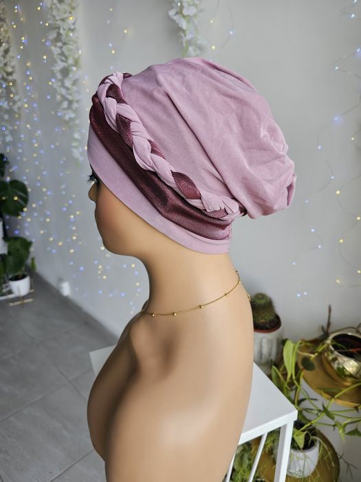Ozdobny turban na głowę czapka chustka w trakcie leczenia Gabi róż