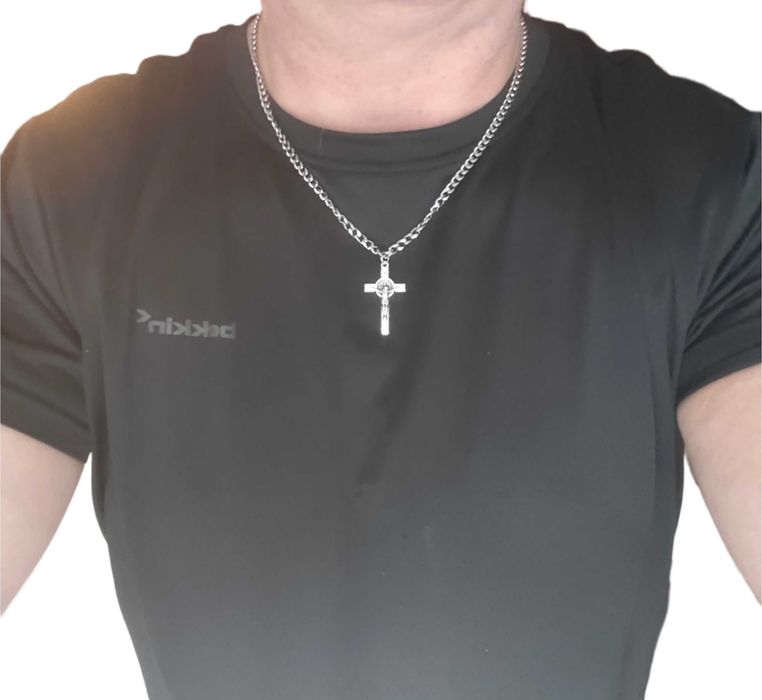 Naszyjnik pancerka 55 cm 5 mm + krzyżyk 3,8×2,2 cm stal szlachetna