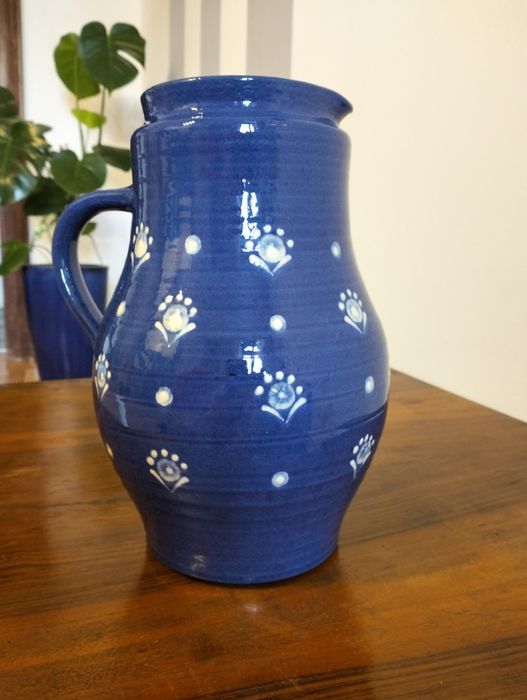 Stary Gliniany dzban kobaltowy kolor