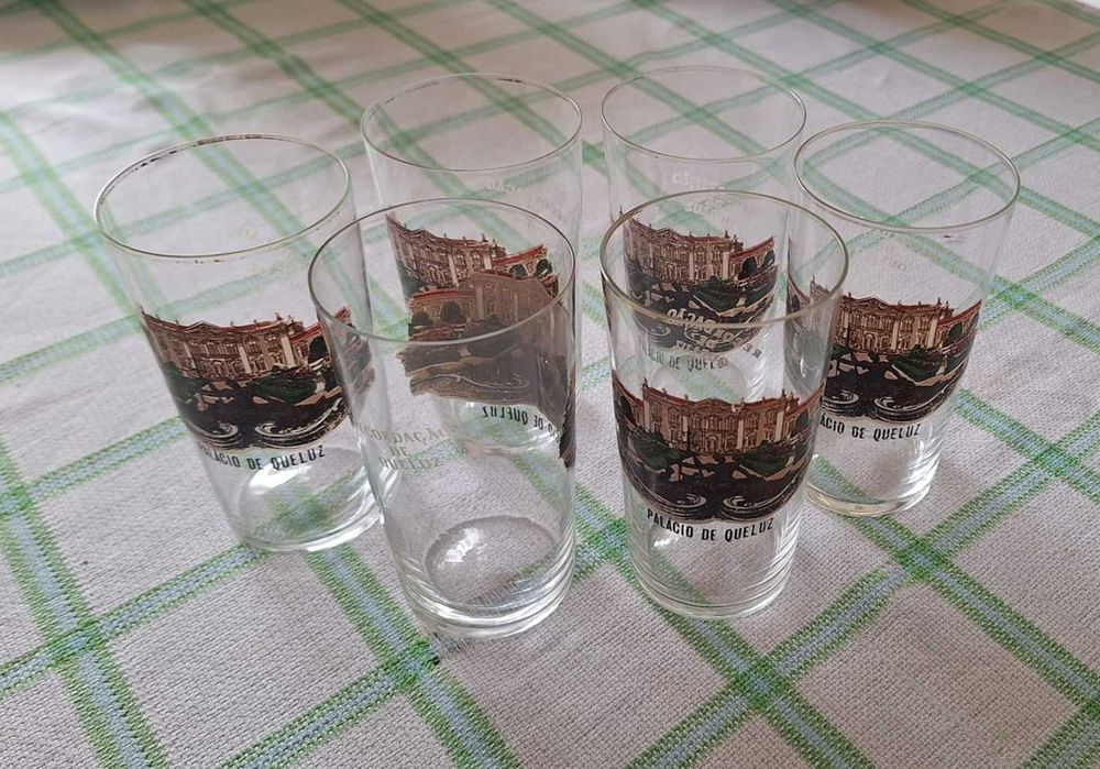 6 Copos vidro recordação "Palácio de Queluz".