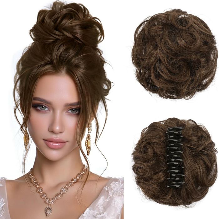 Kok Damski z Naturalnych Włosów na Klamrze Czekoladowy Brąz Chignon