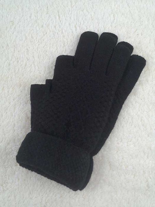 NOWE Czarne pięciopalczaste rękawiczki bez palców do smartfona UNISEX