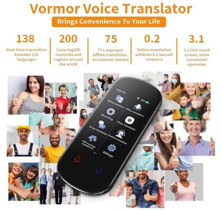 Tłumacz natychmiastowy, głosowy, dwukierunkowy 137 języków VORMOR Z2