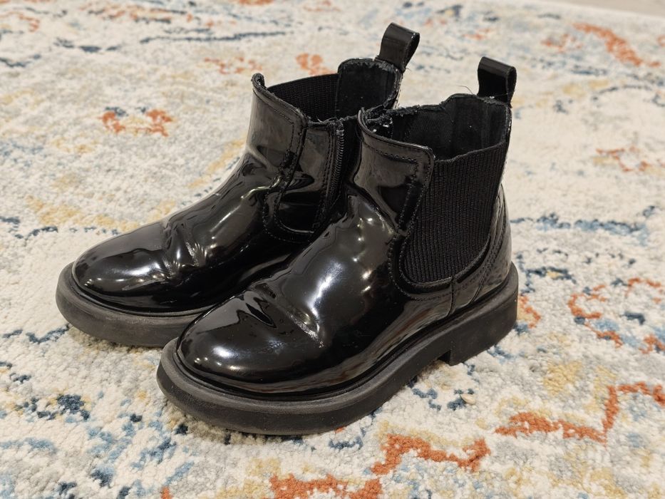 Zara 29 Botki jesienno zimowe buty dziewczęce lakierowane czarne kozak