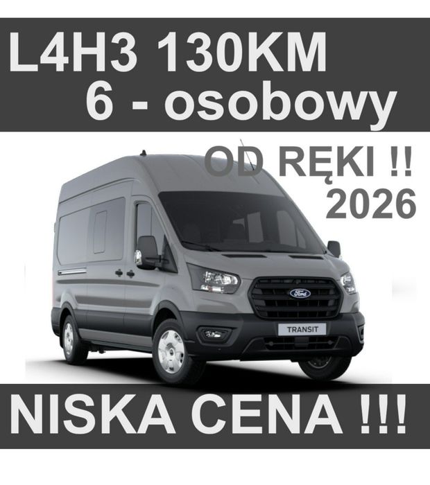 Ford Transit  L4H3 130KM 6-osob. Kamera Czujniki Dostępny od ręki ! Niska Cena !