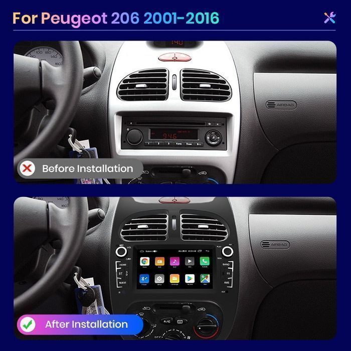 Radio Android 7” CarPlay Android Auto – Peugeot 206 / CC / SW PL