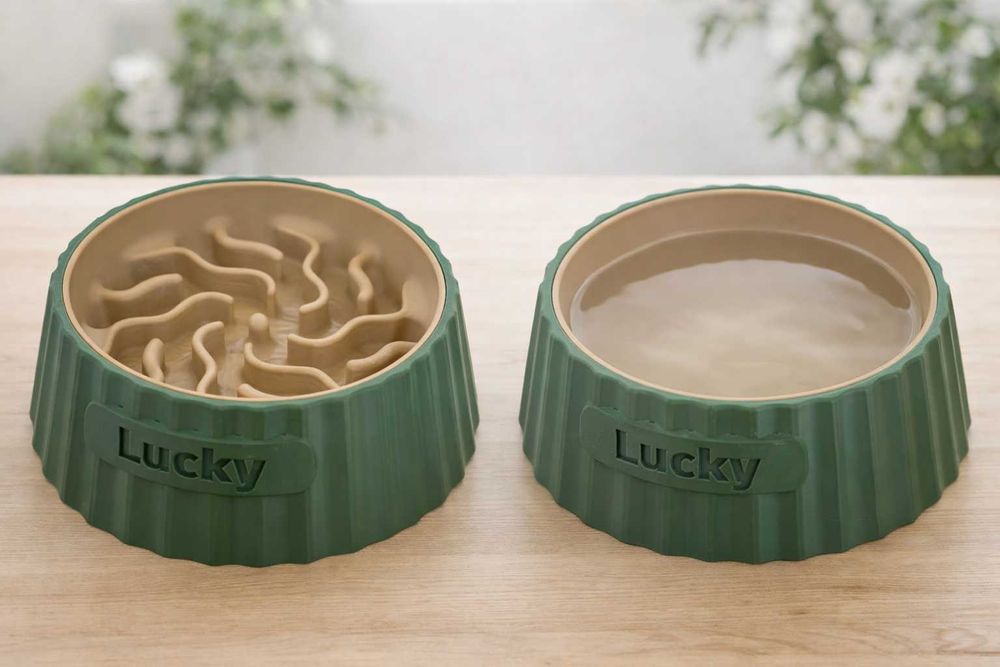 Conjunto Personalizado de Taças Elevadas para Cão | Comida + Água | Slow Feeder | Base Antiderrapante