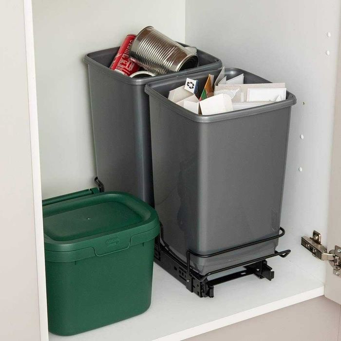 Addis 518527 - Sistema de lixo duplo removível para armário, 2 x 10 L, ecológico, de plástico 100% reciclado, cor cinza claro, 20 unidades