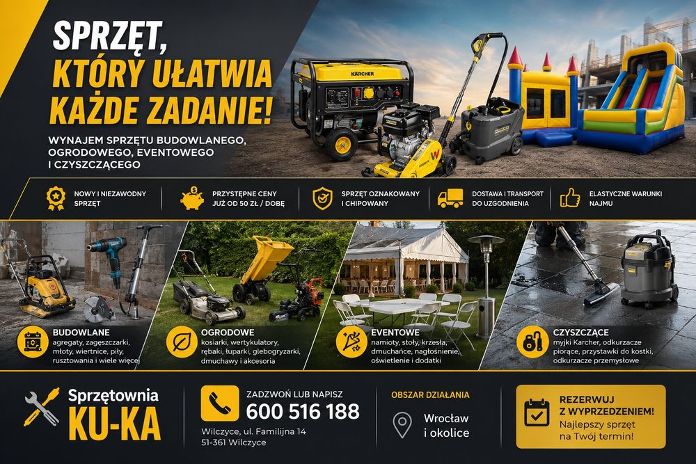 Wynajem sprzętu,  Wypożyczalnia sprzęt,  Wynajmowanie sprzętu