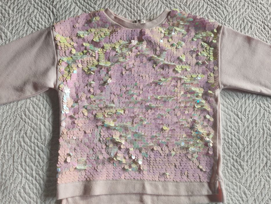 Bluza sweter cekiny błyszcząca rozowa hm rozm 110-116